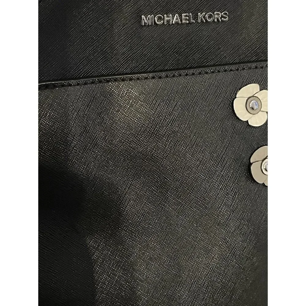 Black leather MIchael Kors emmy lg backpackw/tea flower roses
